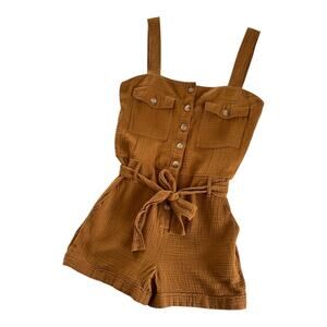 Sézane Federica Brown Short Romper Cotton Gauze Women’s Size FR 38 / US 6